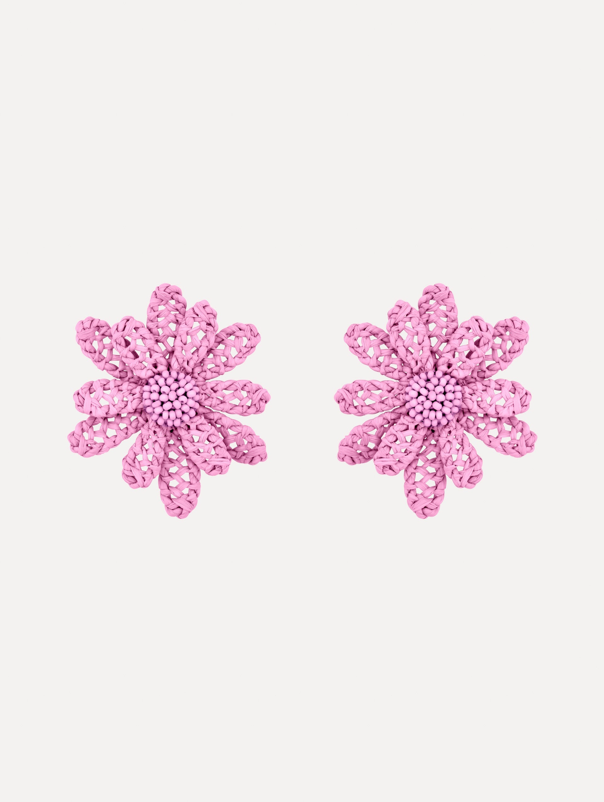 Oscar de la Renta Large Woven Raffia Flower Earrings