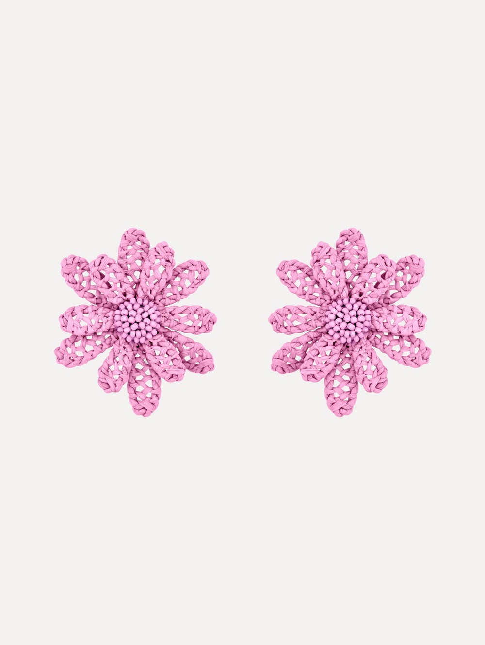 Oscar de la Renta Large Woven Raffia Flower Earrings