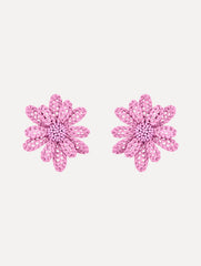 Oscar de la Renta Large Woven Raffia Flower Earrings