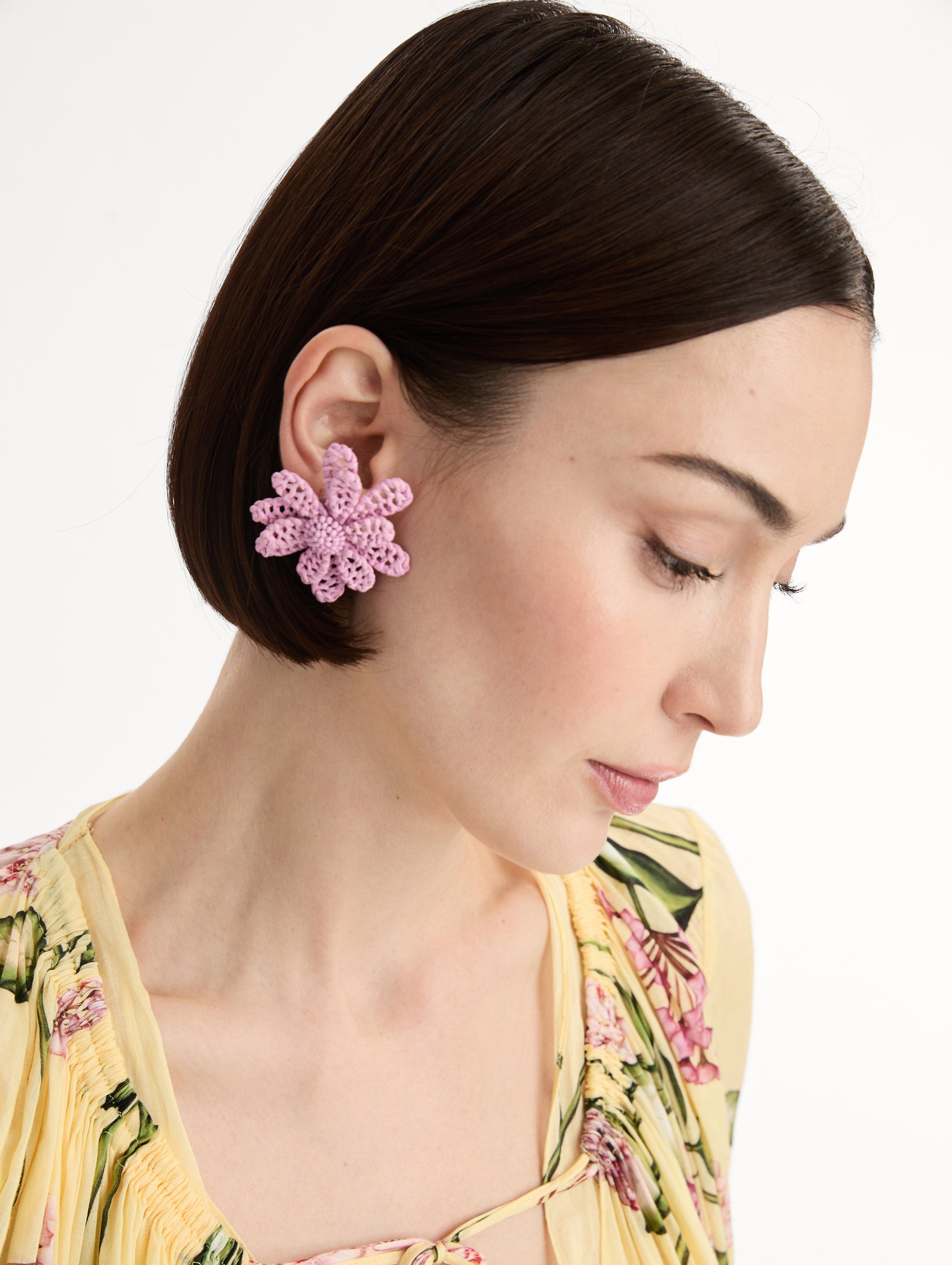 Oscar de la Renta Large Woven Raffia Flower Earrings