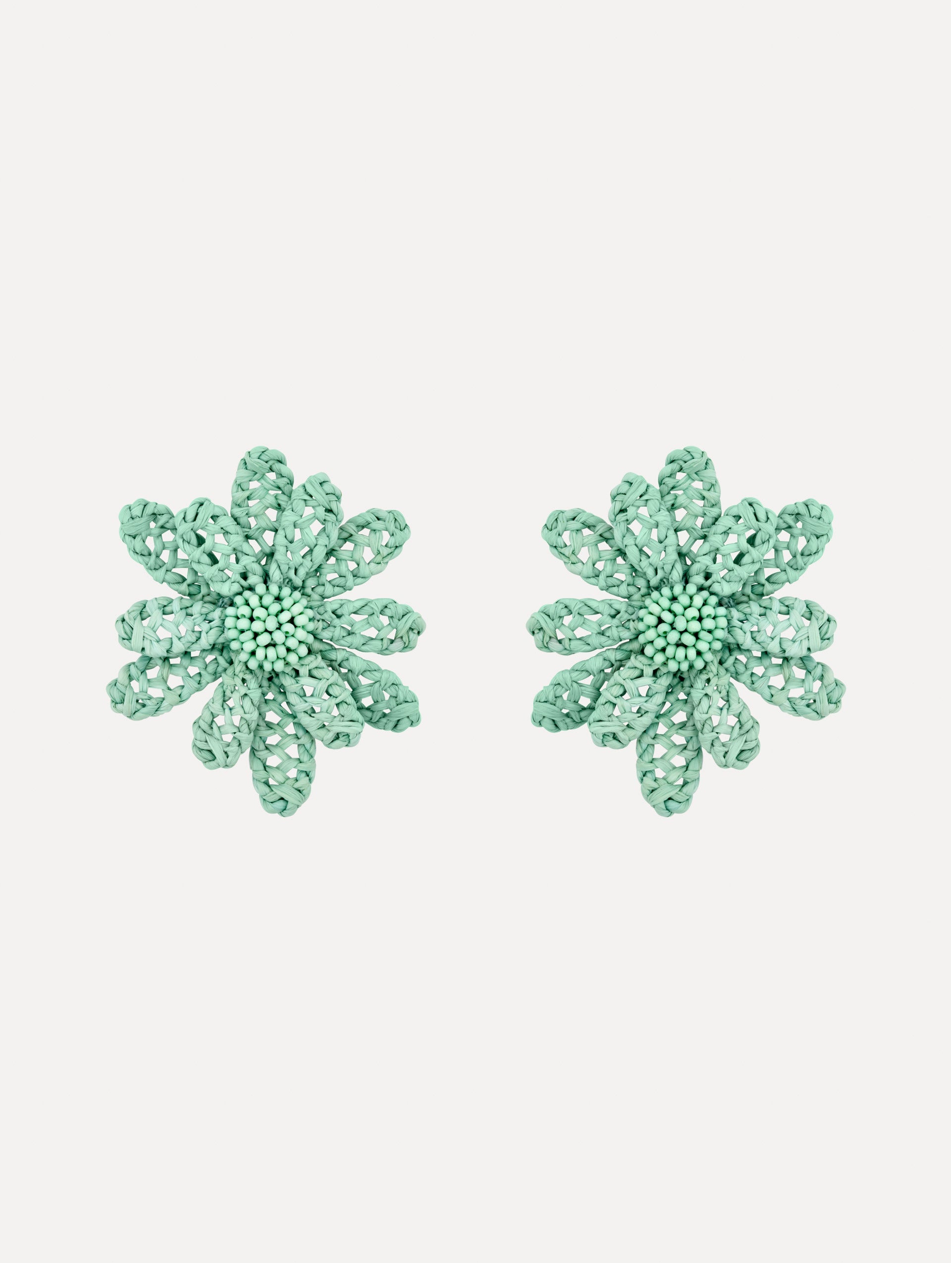 Oscar de la Renta Large Woven Raffia Flower Earrings