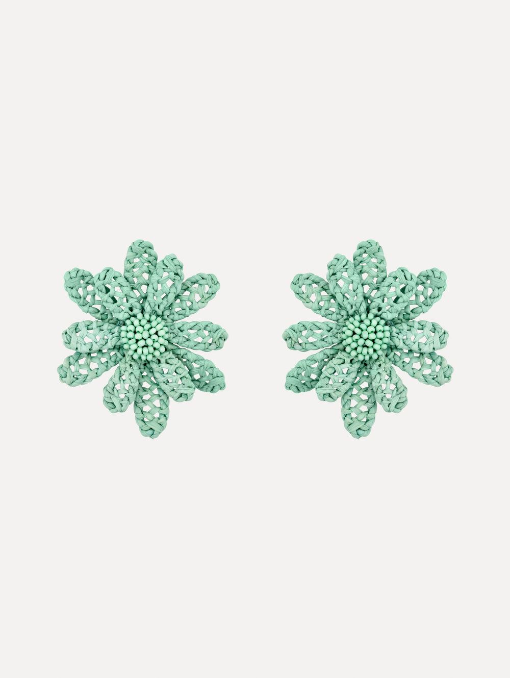 Oscar de la Renta Large Woven Raffia Flower Earrings