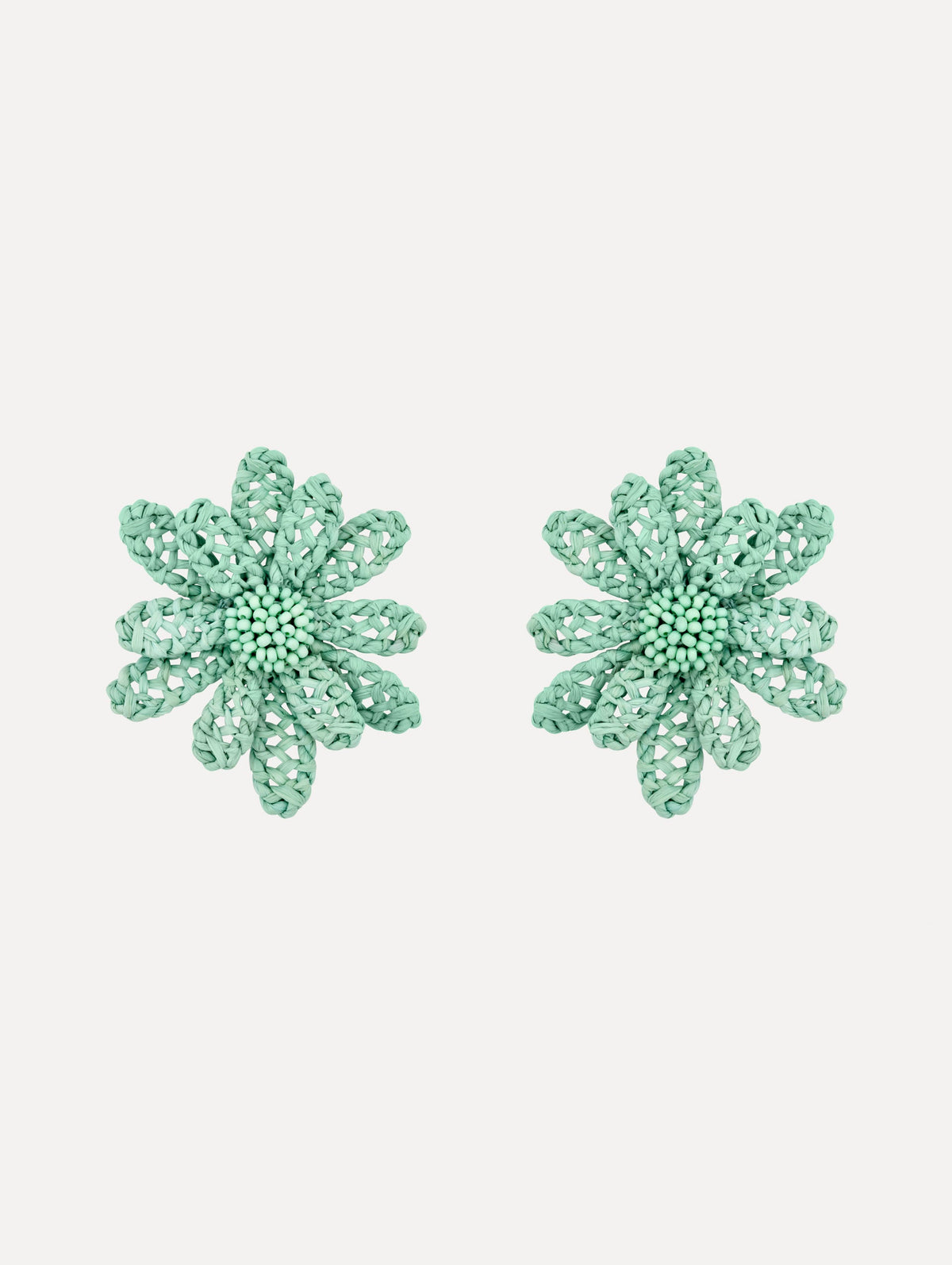 Oscar de la Renta Large Woven Raffia Flower Earrings
