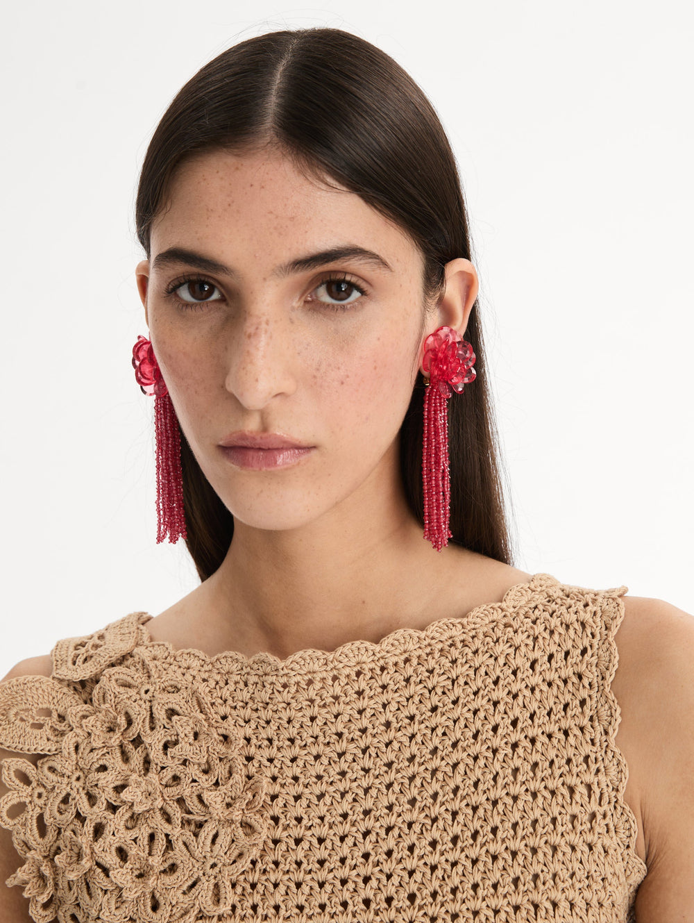Oscar de la Renta Flower Chanelier Clip-On Earrings