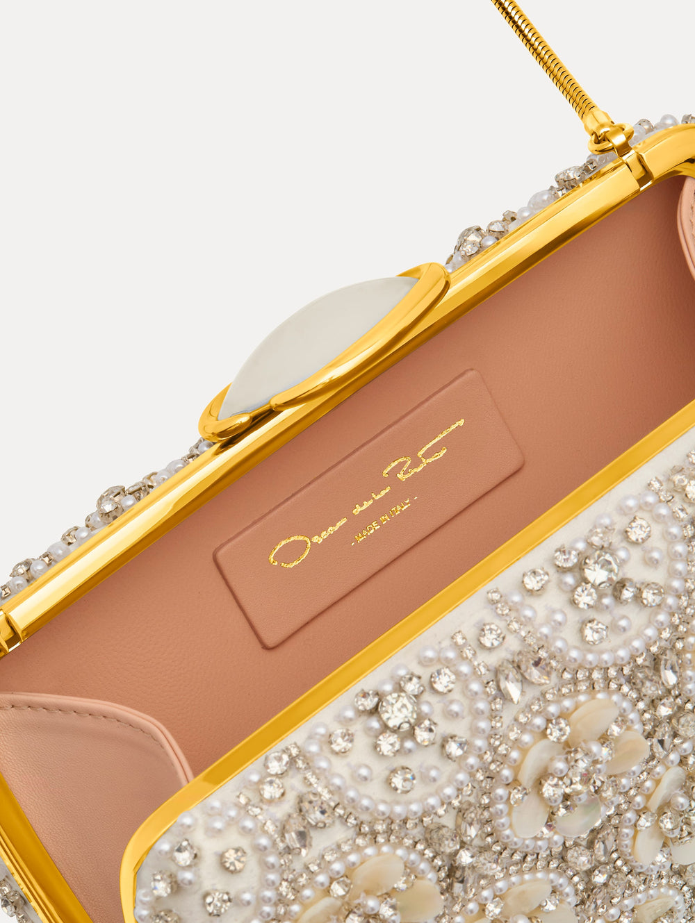 Oscar de la Renta Mother of Pearl Embroidered O Minaudière